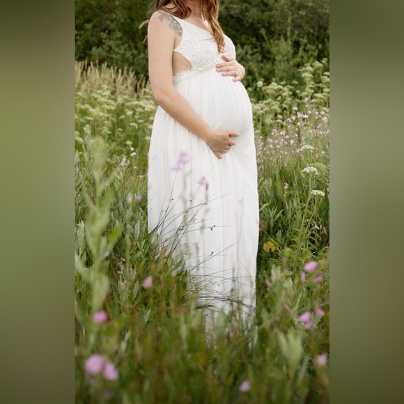 White Lace Maternity Dress - Picture 1 of 2